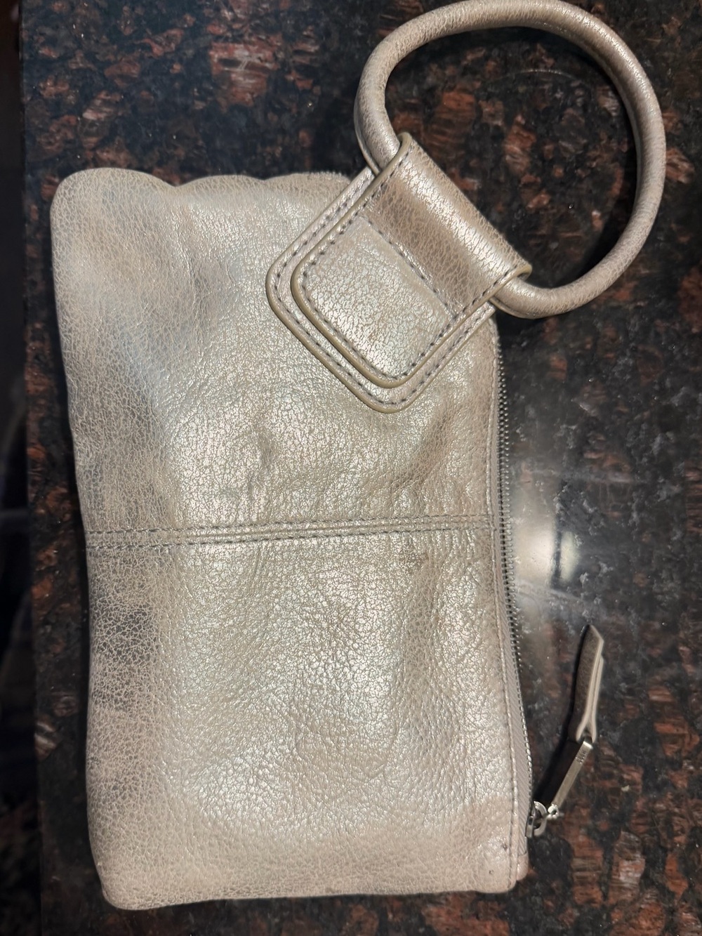 HOBO Distressed Metallic Silver Leather Wristlet Wallet